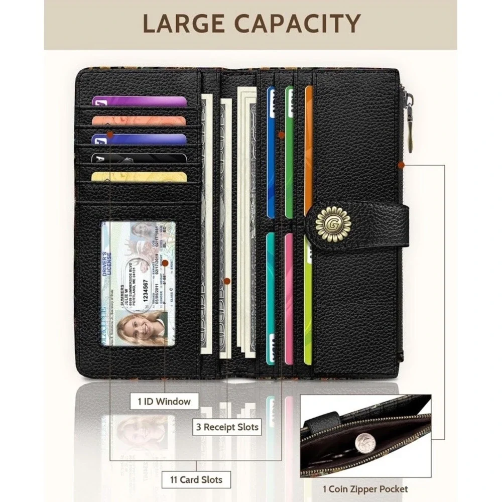 Black Cat Book Shelf Womens Wallet RFID Blocking Witchy Credit Card Holder NEW